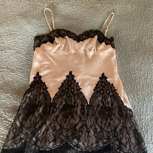 Y2K Victoria’s Secret Silk Chemise Baby Pink Black Lace Slip Dress Short Nightie